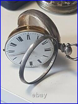 A GENTS EARLY ANTIQUE SOLID SILVER PAIR CASED FUSEE POCKET John West case