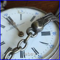 A Silver Pocket Watch And Chain, Enamel Dial And Farming Engraved Case, c. 1905