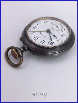 Alarm Pocket Watch Victoria Gun Metal Case (w497)
