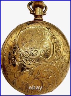 Antique 10 Size Crescent Hunter Pocket Watch Case Gold Filled Fancy Engraved