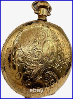 Antique 10 Size Crescent Hunter Pocket Watch Case Gold Filled Fancy Engraved