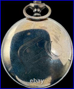 Antique 12 Size Fahy's Engraved Open Face Pocket Watch Case Sterling Silver