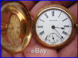 Antique 14k Solid Gold Ornate Waltham Hunter Case Pocket Watch Minty Case Size 0