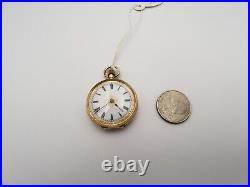 Antique 14k solid Gold Red Green Case Swiss 1880-1907 pendant pocket watch Works