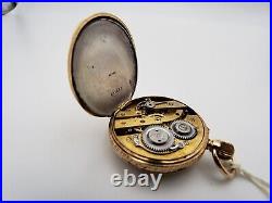Antique 14k solid Gold Red Green Case Swiss 1880-1907 pendant pocket watch Works