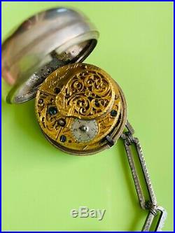 Antique 1781 William Trell Verge Fusee Pocket Watch Pair Case Run