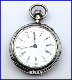 Antique 1885 INTERLAKEN 800 SILVER Case Personalized 35mm Open Face Pocket Watch