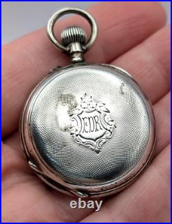 Antique 1885 INTERLAKEN 800 SILVER Case Personalized 35mm Open Face Pocket Watch