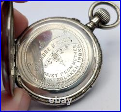 Antique 1885 INTERLAKEN 800 SILVER Case Personalized 35mm Open Face Pocket Watch