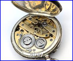 Antique 1885 INTERLAKEN 800 SILVER Case Personalized 35mm Open Face Pocket Watch