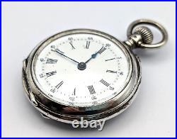 Antique 1885 INTERLAKEN 800 SILVER Case Personalized 35mm Open Face Pocket Watch