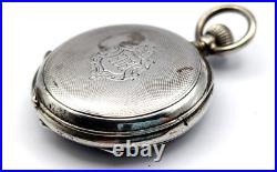 Antique 1885 INTERLAKEN 800 SILVER Case Personalized 35mm Open Face Pocket Watch