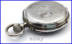 Antique 1885 INTERLAKEN 800 SILVER Case Personalized 35mm Open Face Pocket Watch