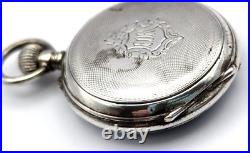 Antique 1885 INTERLAKEN 800 SILVER Case Personalized 35mm Open Face Pocket Watch