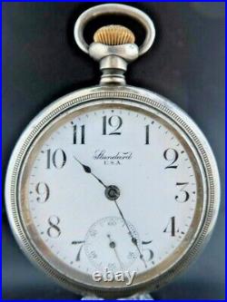 Antique 18 Size NY Standard Wind Pocket Watch + Sterling & 14k Inlay Train Case