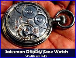 Antique 18 Sz 21 Jewel Salesman Display Case Pocket Watch Waltham 845 Working