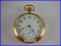 Antique 18s Waltham 23 jewel Vanguard Rail Road pocket watch. Gold filled case