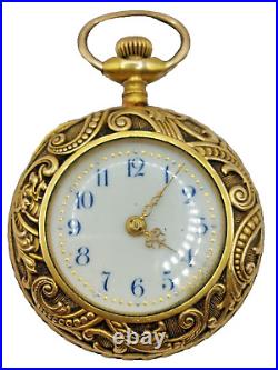Antique 1900 Pocket Watch New England Watch Co. G. F. Dragon Leaf Ornate READ
