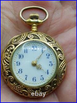 Antique 1900 Pocket Watch New England Watch Co. G. F. Dragon Leaf Ornate READ