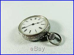 Antique 1903 Sterling Silver 935 Swiss Ladies Pocket Fob Watch Repousse Case