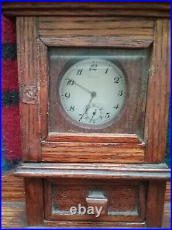 Antique 1908 Hunting Scene Pocket Watch & Edwardian Oak Cabinet Box Display Case