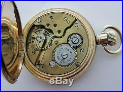 Antique 1910 Swis Pocket Watch Dennison Case 15J Gold Plated Men's Hunter Rare