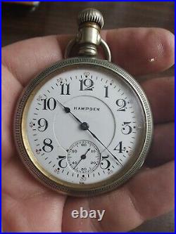 Antique 1916 Hampden 49mm 17jewel Openface Pocket Watch Nickel Elgin Watch Case
