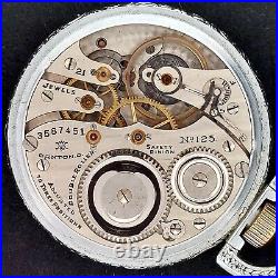 Antique 1917 HAMPDEN DUEBER 21J 16s GR. 125 Pocket Watch Locomotive Case -Runs