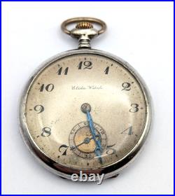 Antique 1920s ELIDA 900 SILVER Case 40mm Mechanical Open Face Pocket Watch TICKS