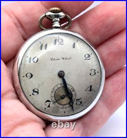 Antique 1920s ELIDA 900 SILVER Case 40mm Mechanical Open Face Pocket Watch TICKS