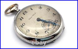 Antique 1920s ELIDA 900 SILVER Case 40mm Mechanical Open Face Pocket Watch TICKS