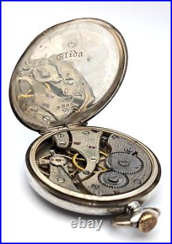 Antique 1920s ELIDA 900 SILVER Case 40mm Mechanical Open Face Pocket Watch TICKS