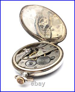 Antique 1920s ELIDA 900 SILVER Case 40mm Mechanical Open Face Pocket Watch TICKS