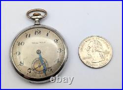 Antique 1920s ELIDA 900 SILVER Case 40mm Mechanical Open Face Pocket Watch TICKS