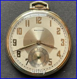 Antique 1938 Waltham Crescent St Colonial Pocket Watch Running GF Case 12s 17j