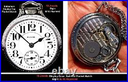 Antique 19 Jewel Silver Plated Display Case Pocket Watch RR Elgin B W Raymond