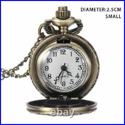 Antique 1pc Bronze 3 Horses Case Engraved Quartz Pocket Watch With Necklace