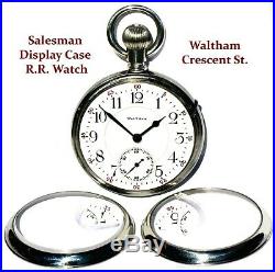Antique 21 Jewel 18 Size Salesman Display Case Pocket Watch Waltham Crescent St