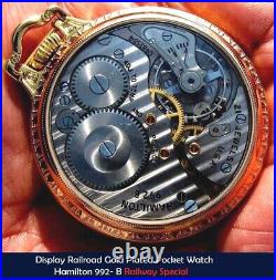 Antique 21 Jewels Display Case Pocket Watch Hamilton Railway Special 992-B