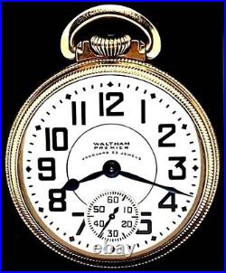 Antique 23 Jewels 10-K Gold Plated Railroad Pocket Watch Waltham VANGUARD Mint