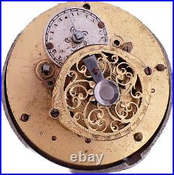 Antique 43mm Fusee Key Wind Open Face Pocket Watch Nickel for Parts Pair Case