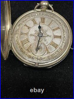 Antique 935 Silver Key Wind Pocket Watch Fancy Dial and Case NOT Working