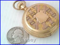Antique A. M. Waltham Solid 14k Tri Gold Hunter Case Pocket Watch Ornate