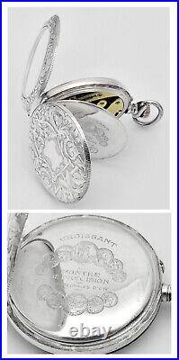 Antique CROISSANT Of Paris Pocket Watch Solid 800 Fancy Silver Case C1900