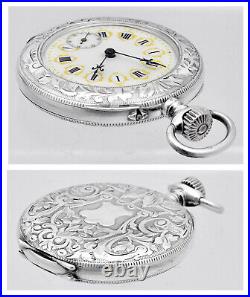 Antique CROISSANT Of Paris Pocket Watch Solid 800 Fancy Silver Case C1900