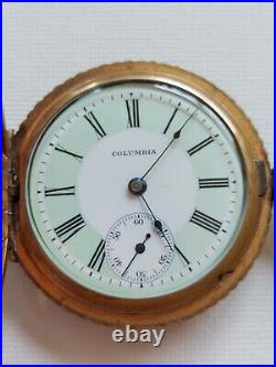 Antique Columbia Ladies Pocket Watch Gold Filled Green Dial RARE