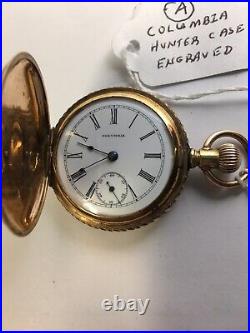 Antique Columbia Pocket Watch Hunter Case with Engraved Elk