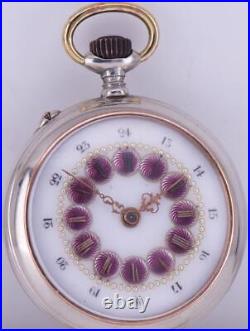 Antique Cortebert Pocket Watch Engraved Case and Fancy Enamel Dial c1890s RARE