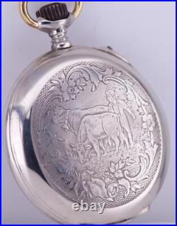 Antique Cortebert Pocket Watch Engraved Case and Fancy Enamel Dial c1890s RARE