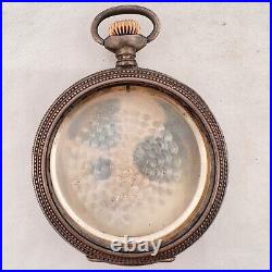 Antique Crescent Beaded & Guilloche Pocket Watch Case 12 Size Sterling Silver